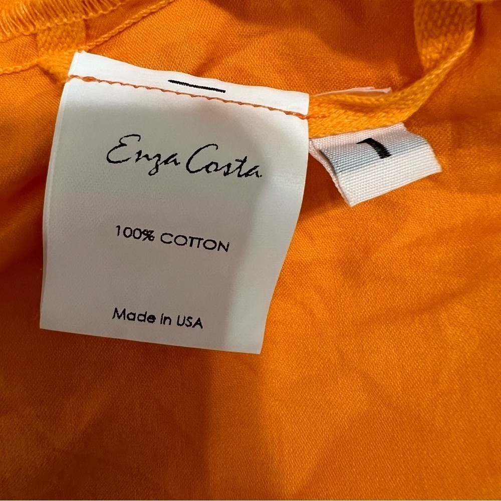 Enza Costa Cool Cotton Tiered Dress Papaya Orange Midi Size Small $268 - Picture 6 of 12